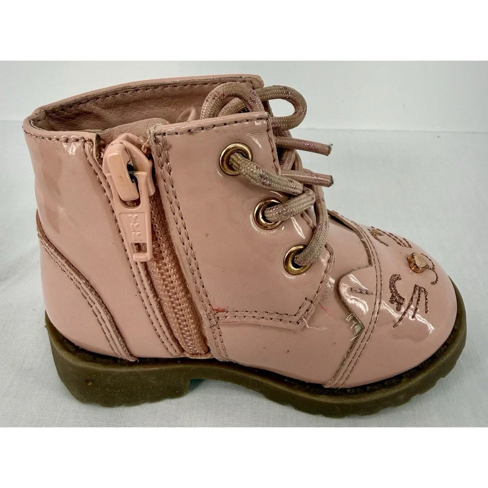 Wonder Nation Pink Kitten Critter Zip-Up Boots Girls Size 3 Toddler Child‎ EUC